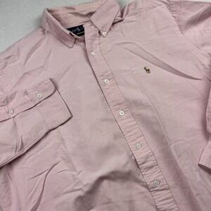 Ralph Lauren Shirt 17 34 Pink Oxford‎ Button Down Long Sleeve Flesh Pony HOLE